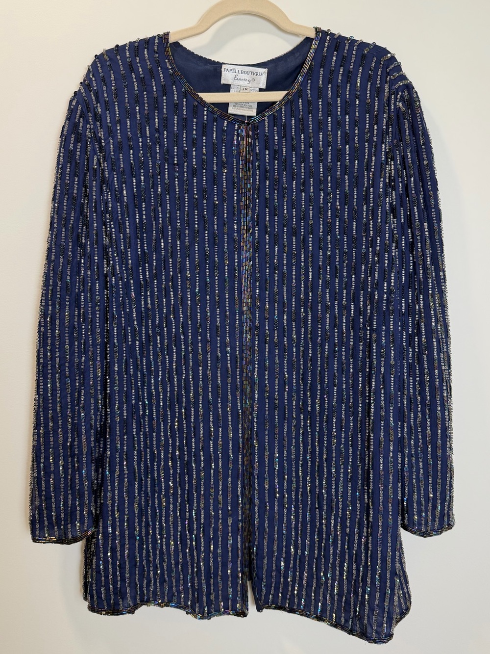 Papell Boutique Evening Blue Silk Beaded Sequin Jacket Top Size 1X